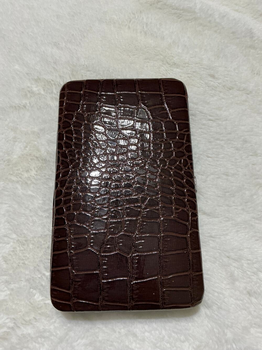 Brown Faux Croc Hard Case Framed Wallet